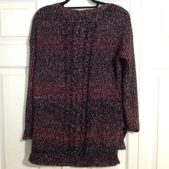 SANCTUARY Maroon Tan Marled Knit Crewneck Pullover Sweater Small High Low Hem - Picture 6 of 7